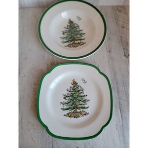Spode England square plate soup salad 9" bowl set Christmas tree home